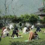 Wellness retreat mountain yoga session