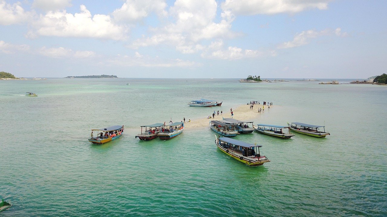 Belitung island Indonesia beach with granite rocks and turquoise water